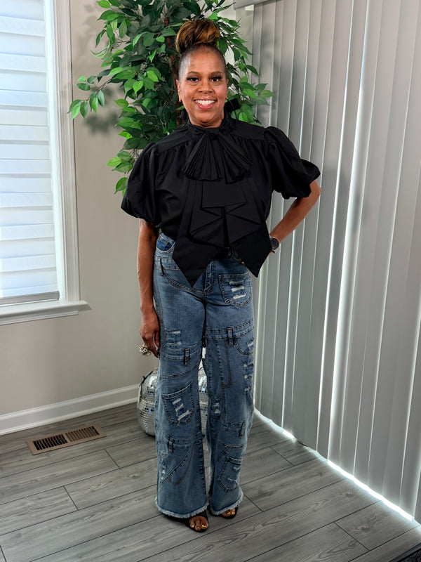 Denim Many pockets wide legged jeans