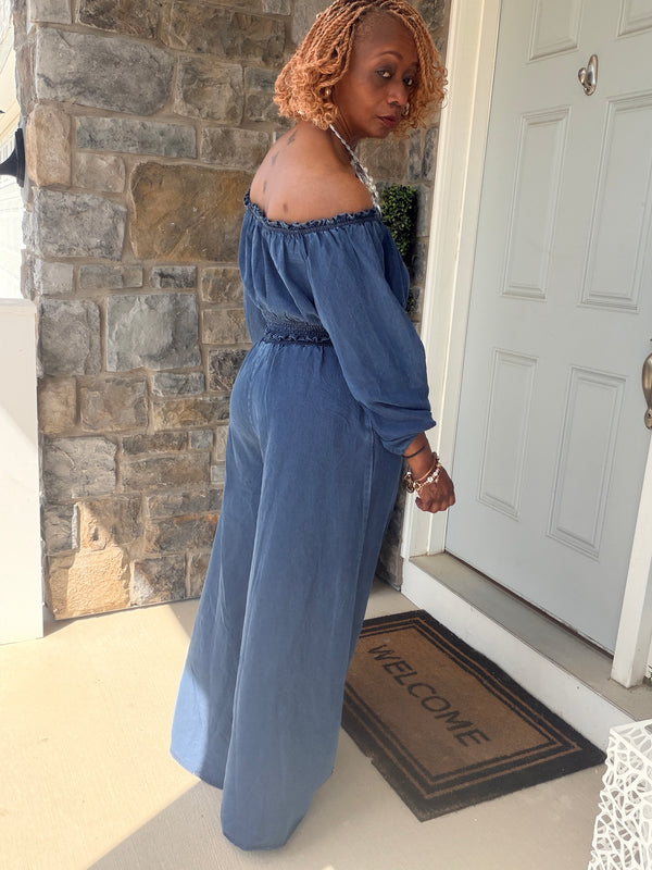 Off Shoulder 2pc Denim Set