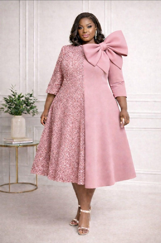 Half Sequin Bow Dress