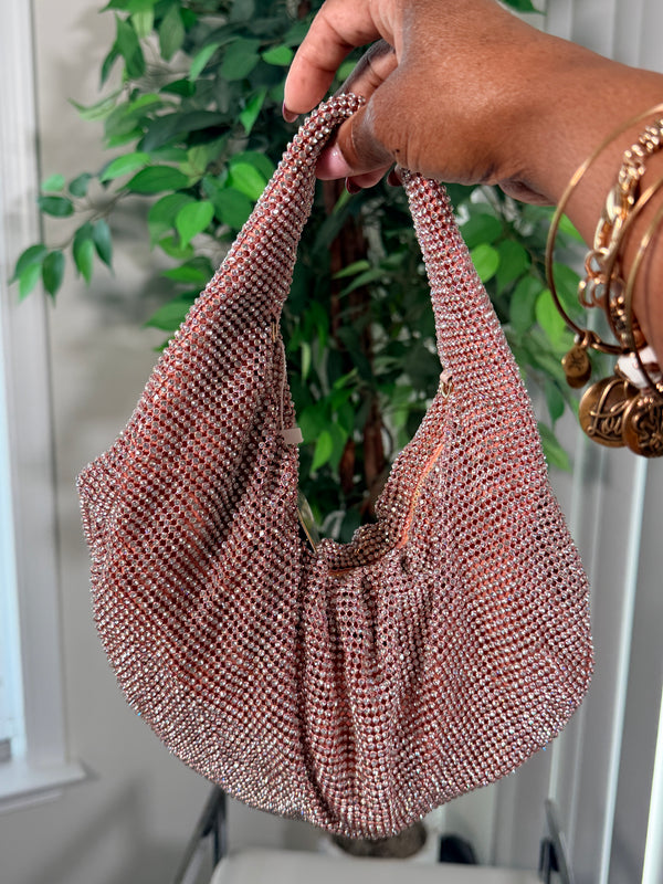 Blinged out open closure handbags