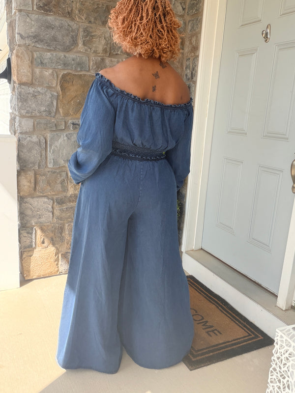 Off Shoulder 2pc Denim Set