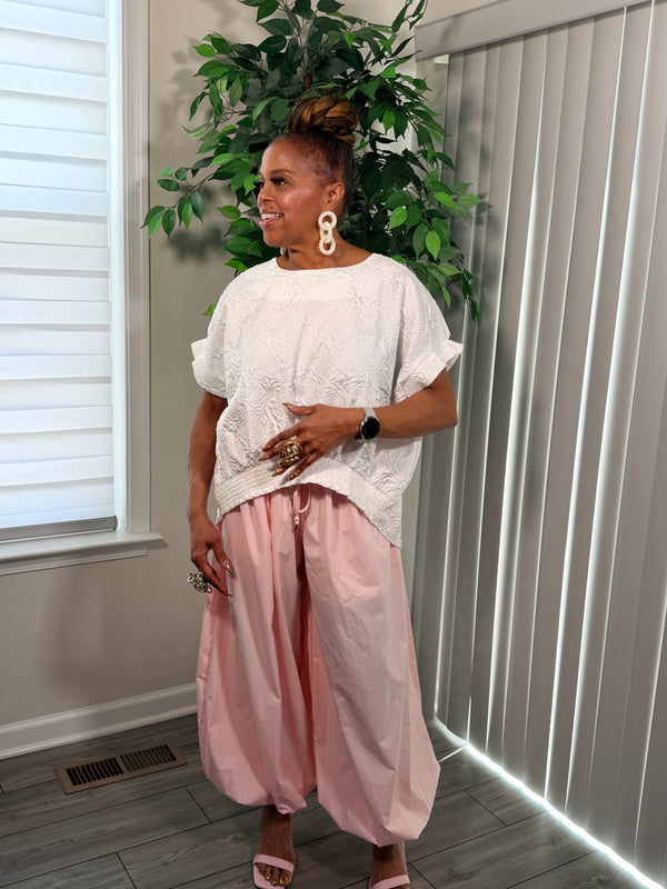 Drawstring pants with jogger bottoms
