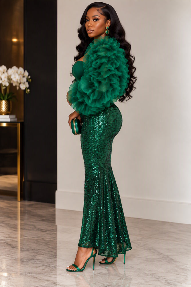 Green with envy Ruffled Jacket