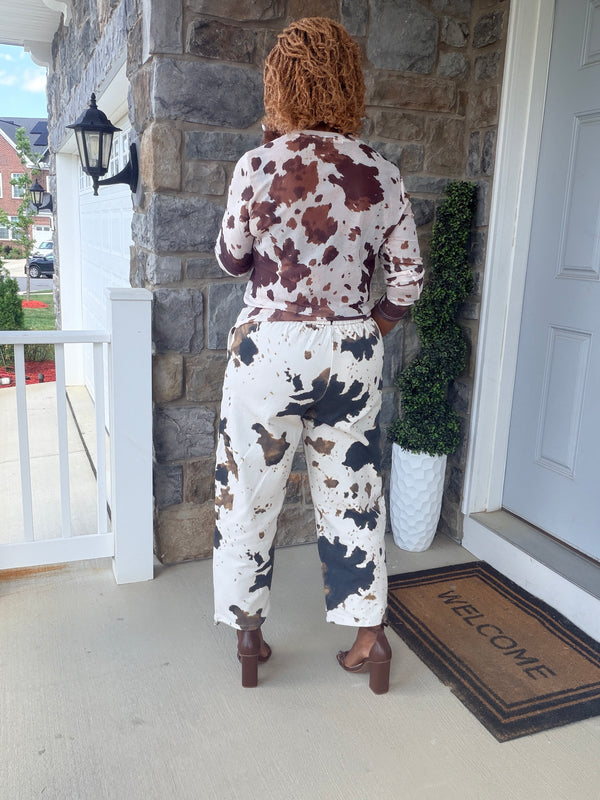 Cow print joggers