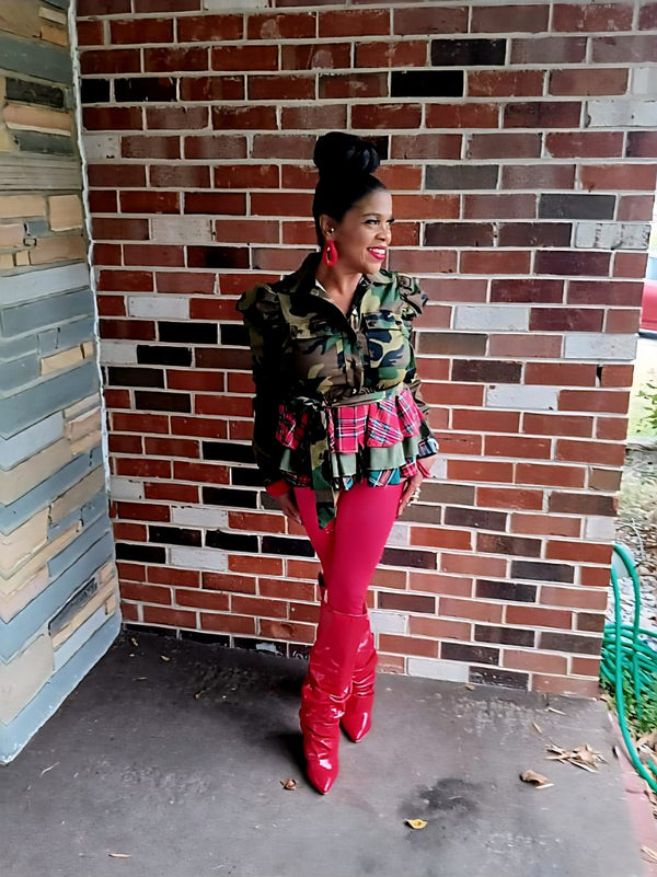 Camo and Plaid Peplum Top