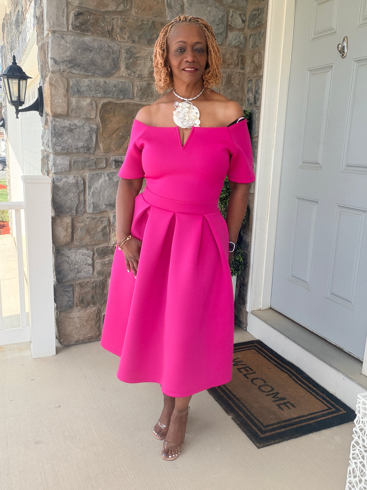 Off the shoulder scuba dress