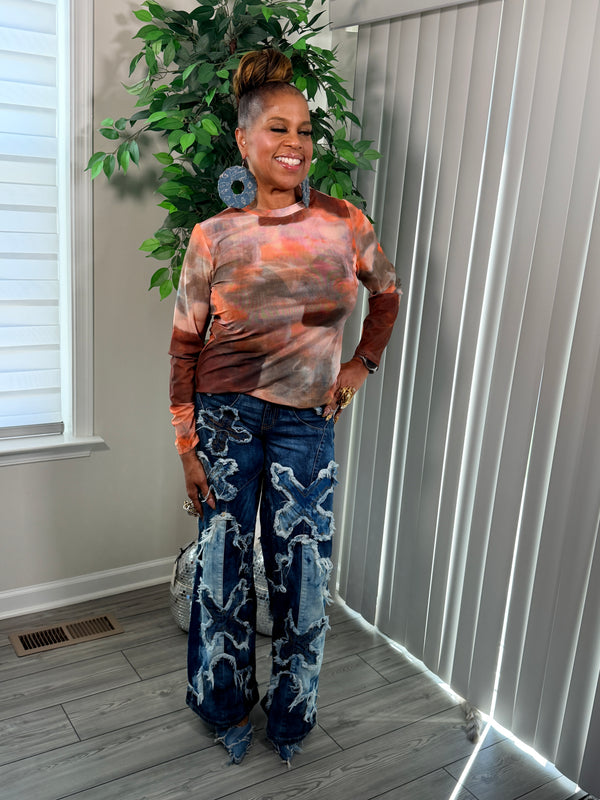 Sheer multi color long sleeve top