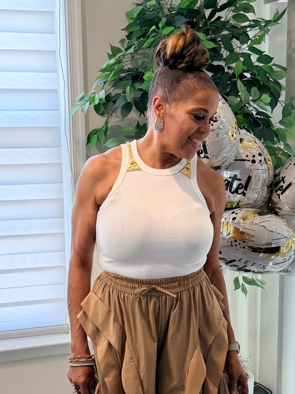 White Tank Top with Gold Chains