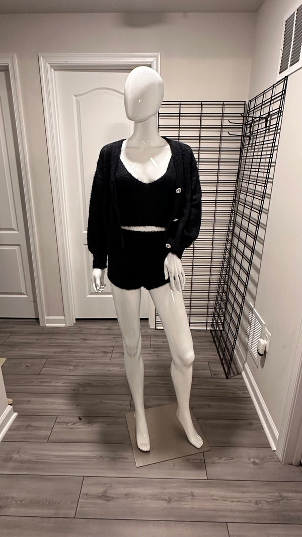 Soft and cuddly black short 3 piece set