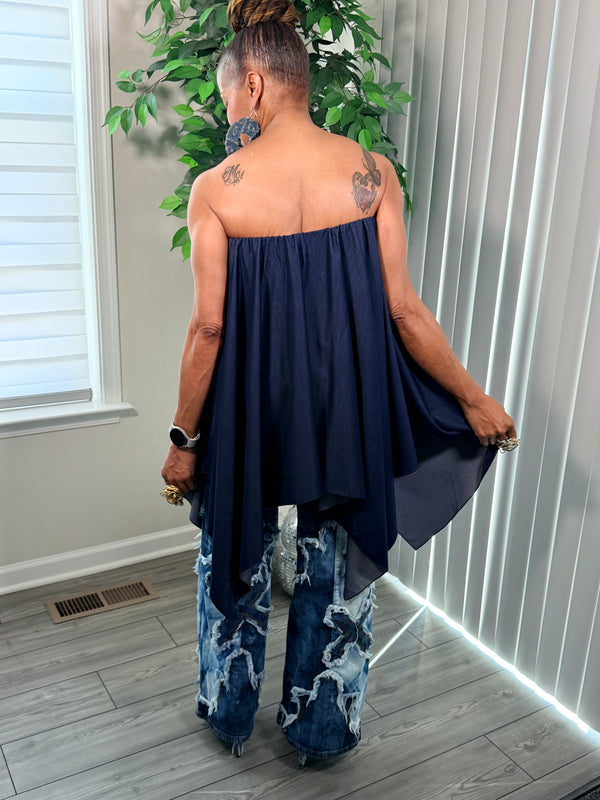 Convertible denim top/skirt