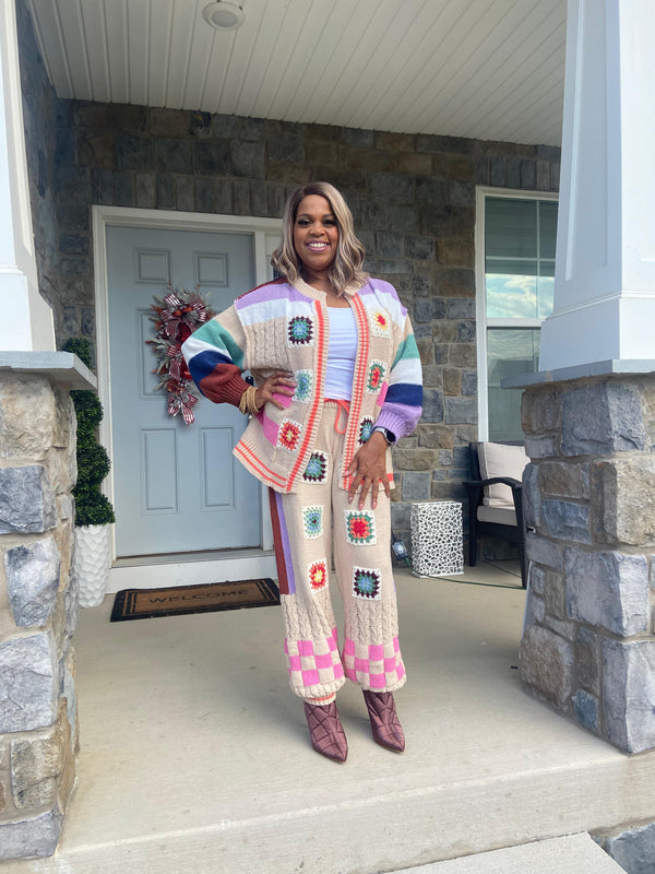 2-piece Multicolored Square Sweater Set BOHO style