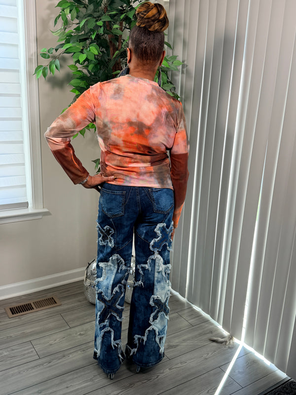 Sheer multi color long sleeve top