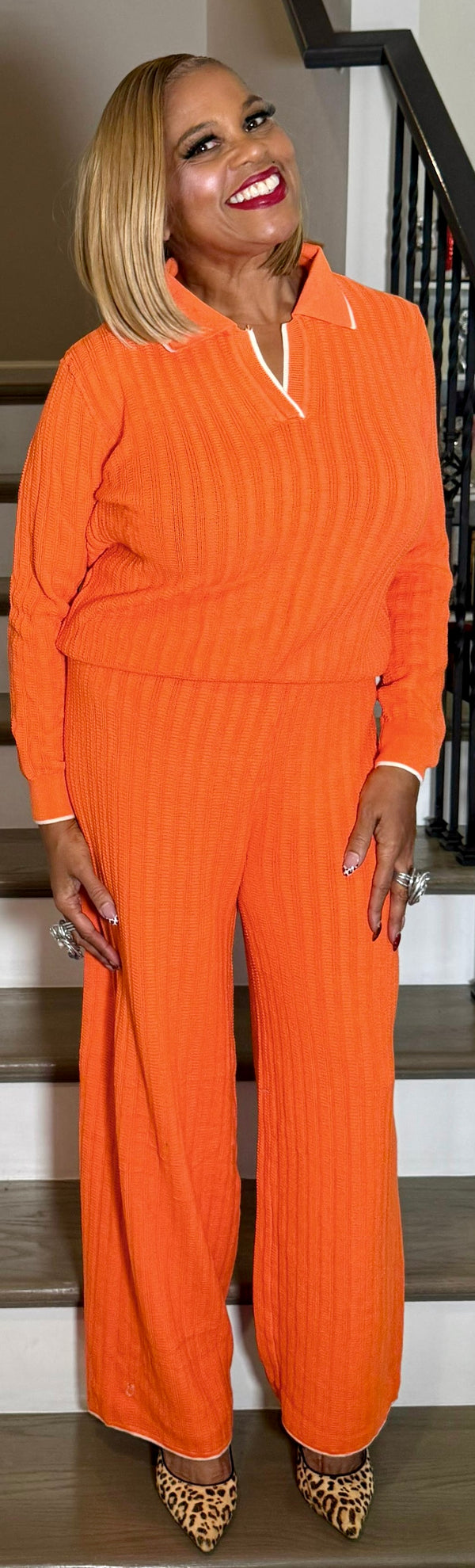 Orange and White 2 piece pants set