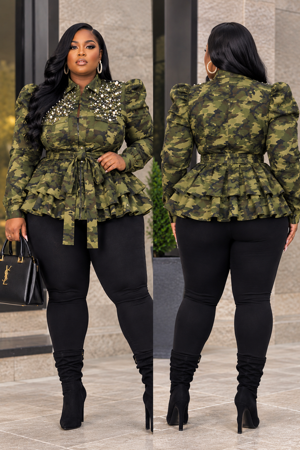 Bling Camo puffy Sleeve Jacket