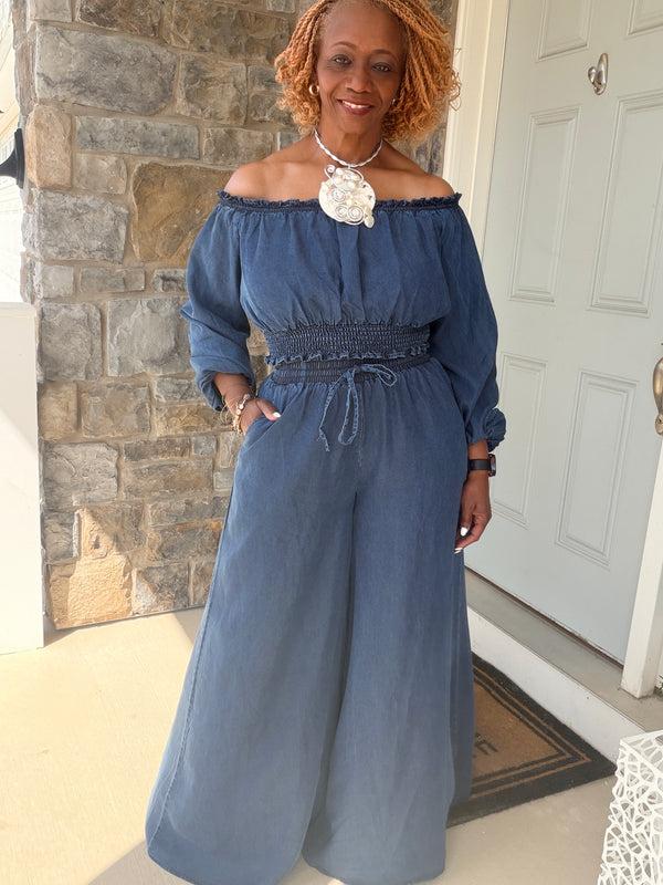 Off Shoulder 2pc Denim Set