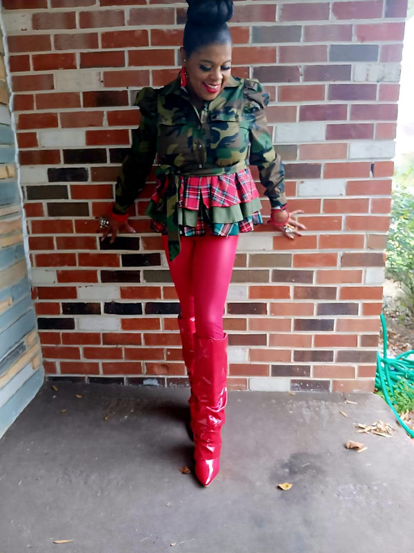 Camo and Plaid Peplum Top