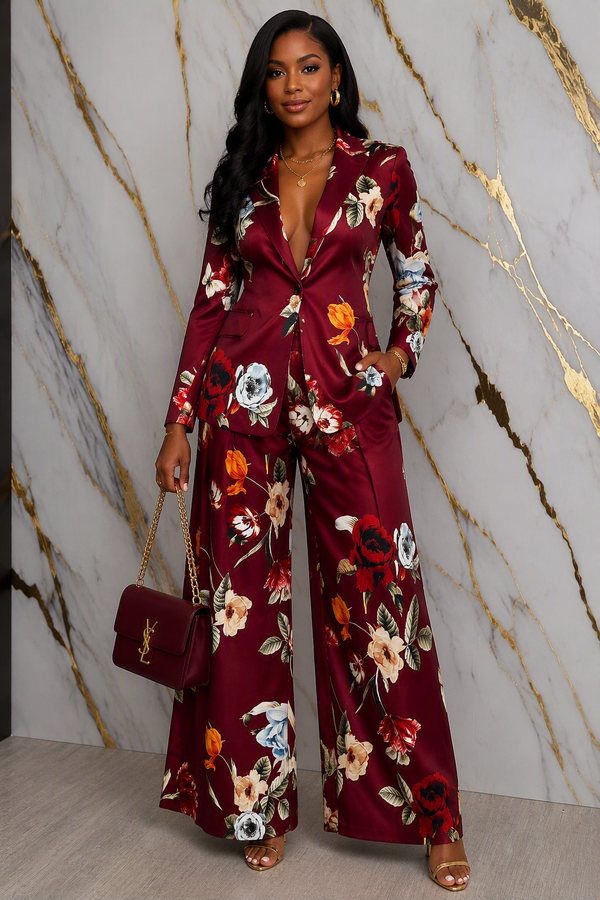Floral Fall Wide Legged Suit