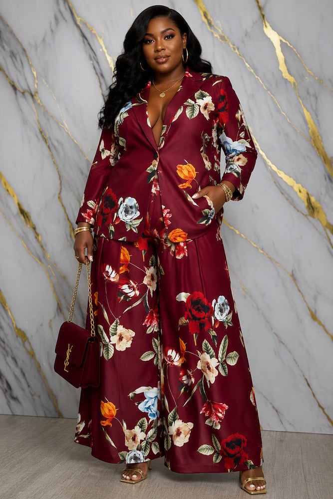 Floral Fall Wide Legged Suit