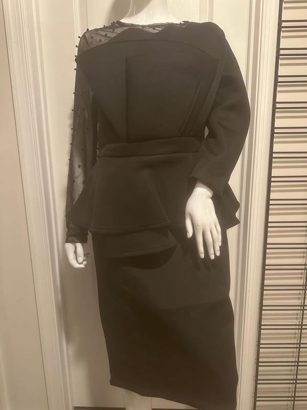 Black Puff Mesh Dress