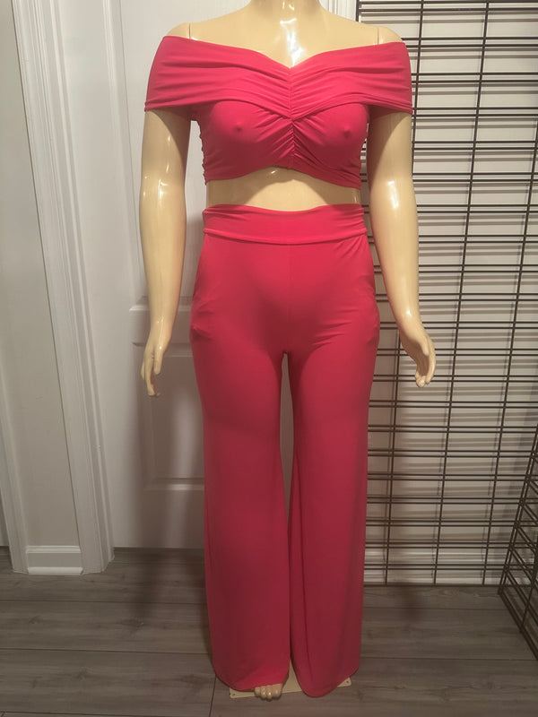 Pink Two Piece Off the Shoulder Set