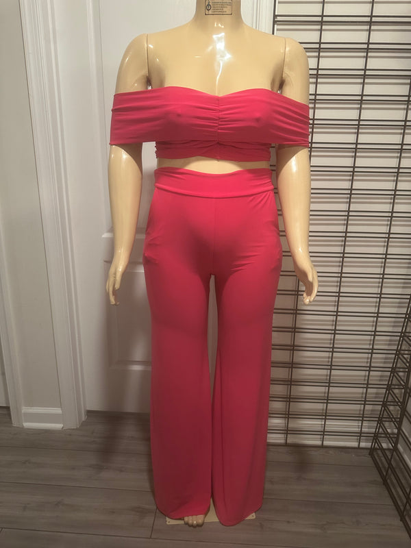 Pink Two Piece Off the Shoulder Set
