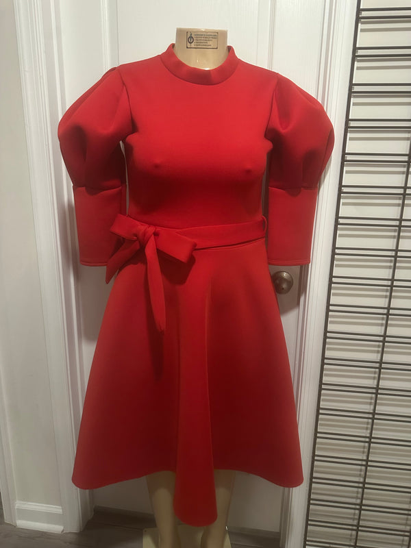 Puffed Red Bow Dress
