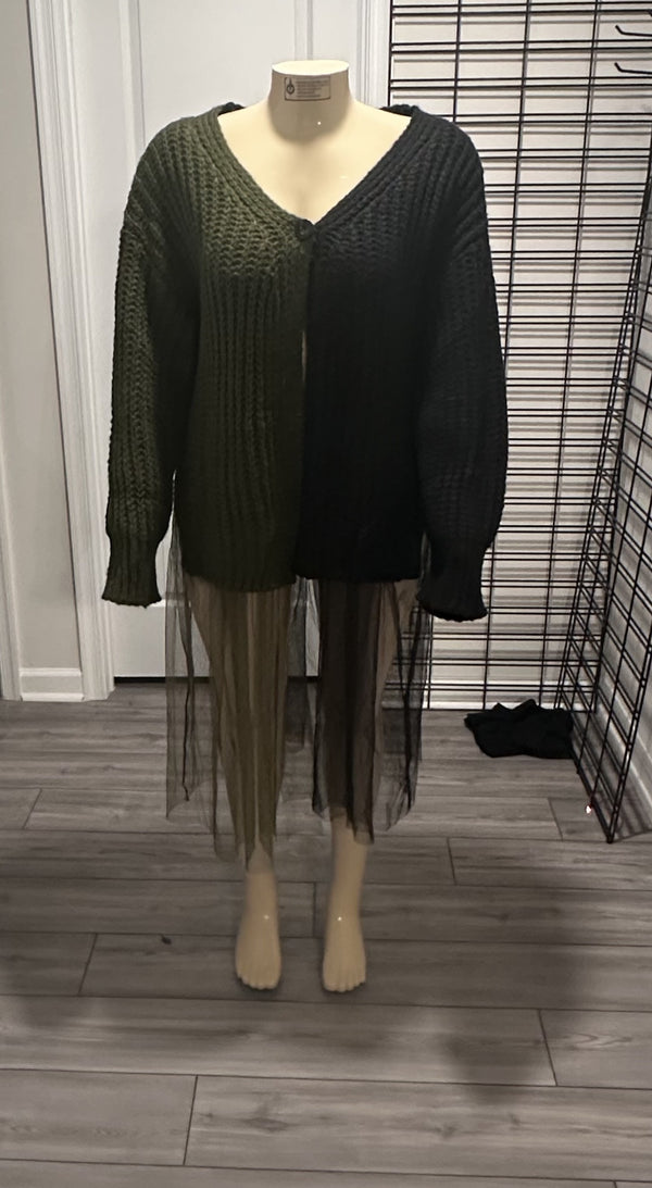 Knit Spilt Sweater with Tulle