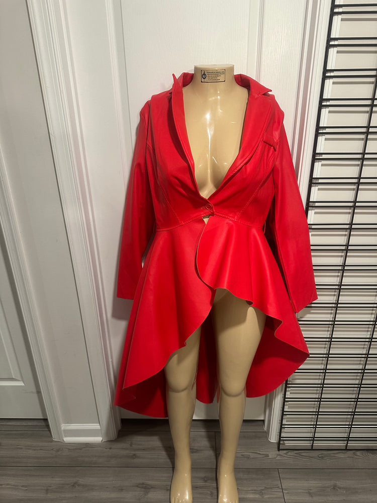 Red Peplum Hi-Low Jacket