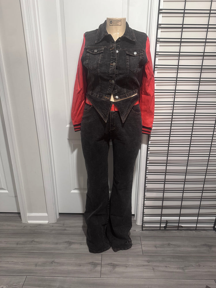 Black w/ Faux Red Leather