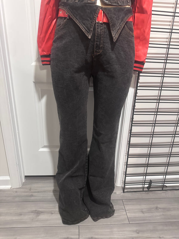 Black w/ Faux Red Leather