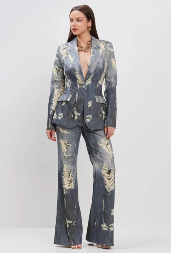 Torn Denim Effect Suit