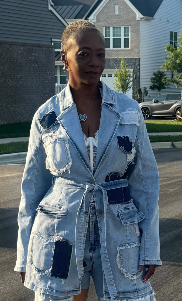 Denim Patch Jacket Set