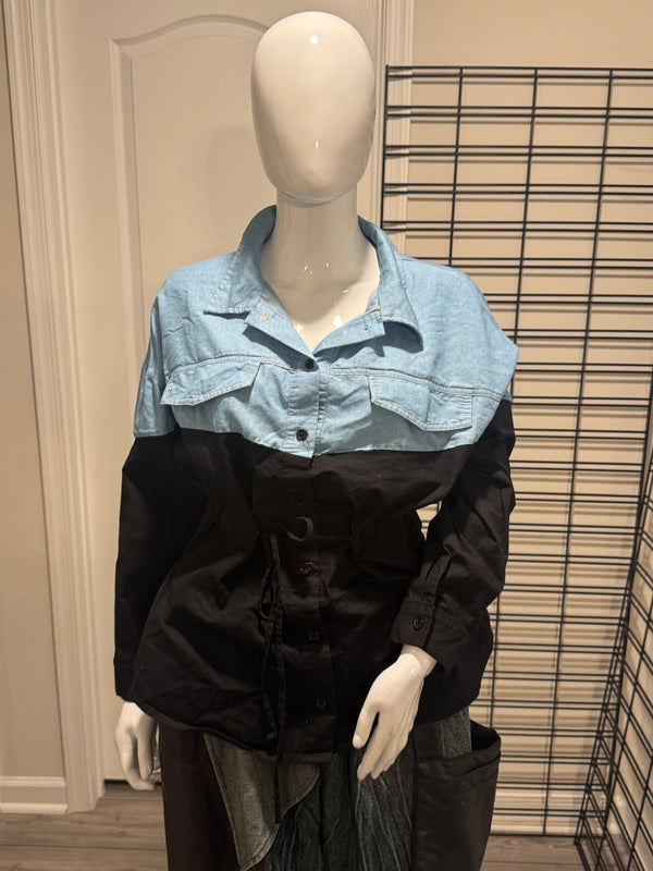 Denim and Black Collared Shirt