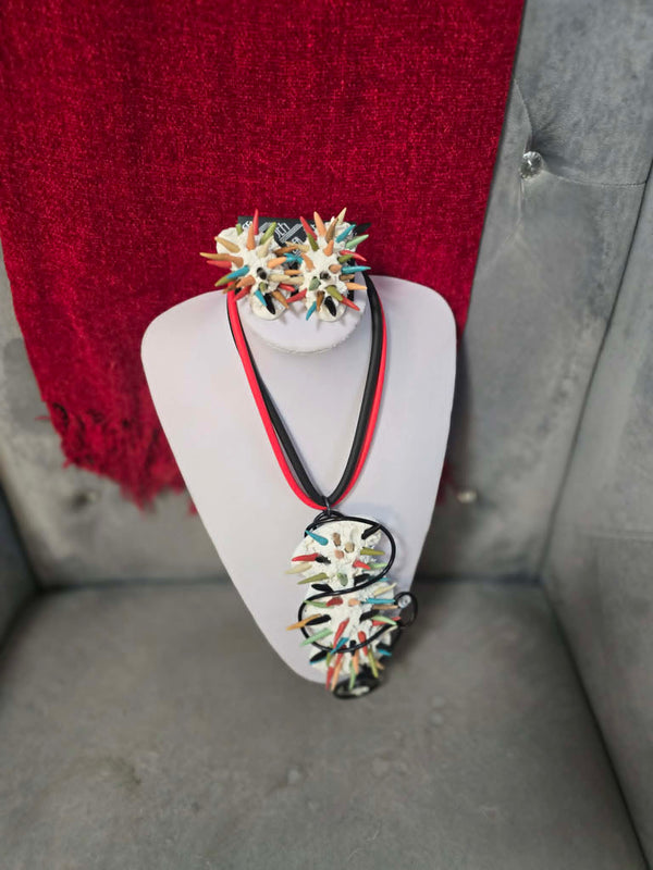 Jeff Lieb Vibrant Tribal Sunburst Statement Necklace & Clip-On Earring Set