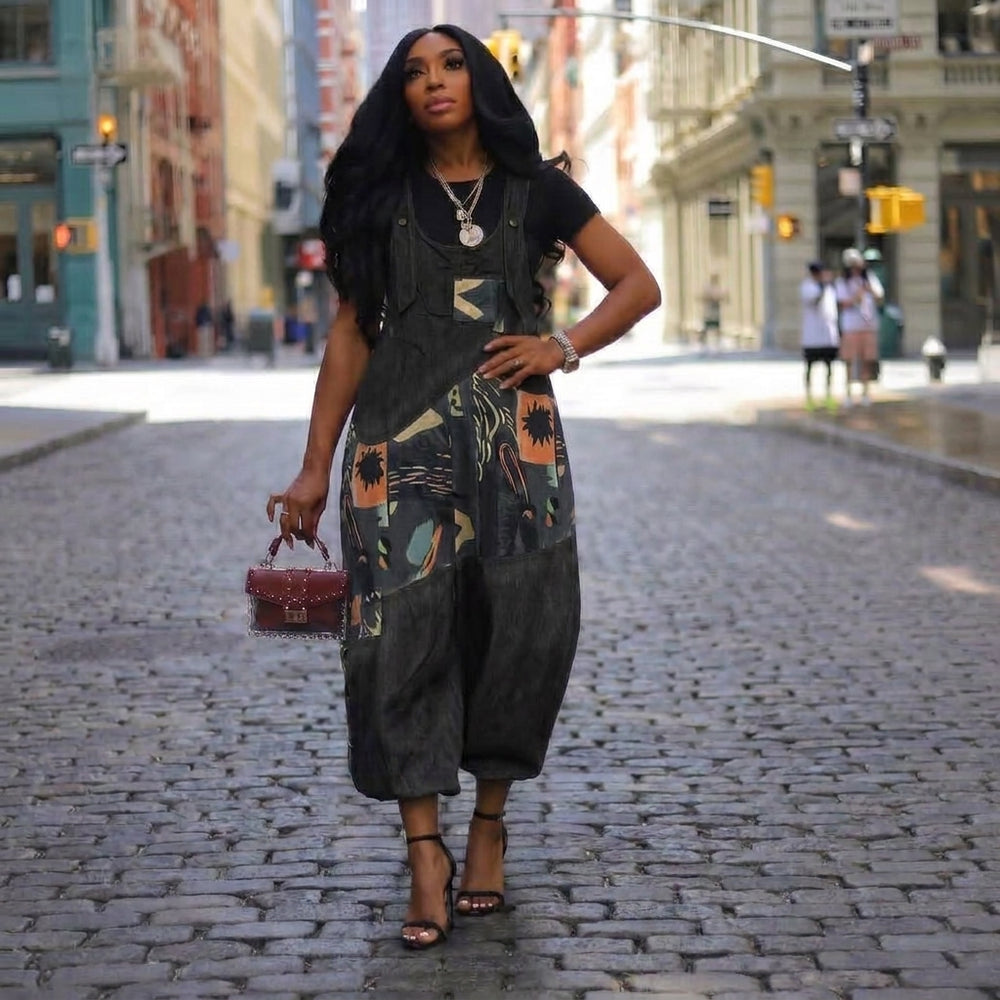 Denim Like Abstract Jumpsuit
