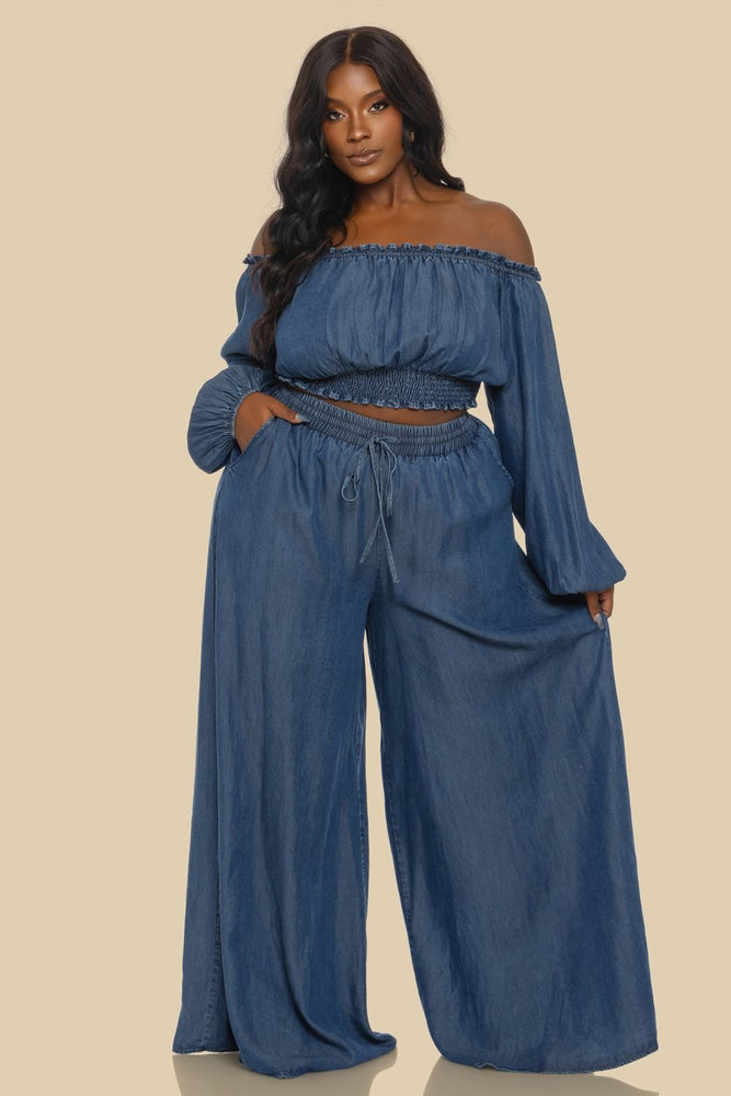Off Shoulder 2pc Denim Set