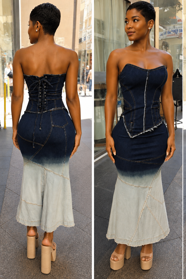 Strapless Denim Maxi Dress