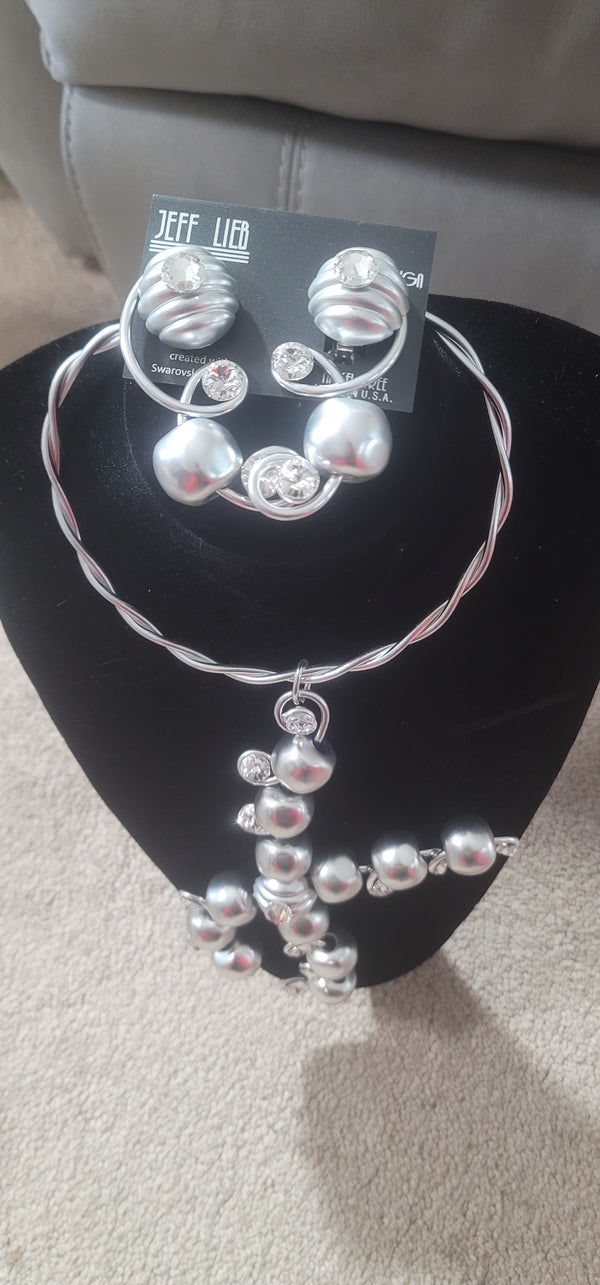 Jeff Lieb Silver Locs Necklace and Earring Set