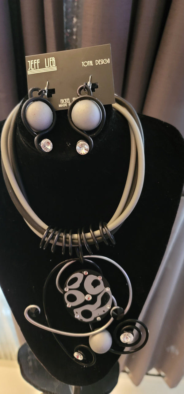 Jeff Lieb Grayish Necklace and Earring Set