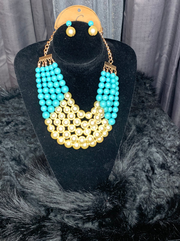 Tiff and pearl necklace and earrings set