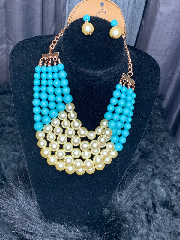 Tiff and pearl necklace and earrings set
