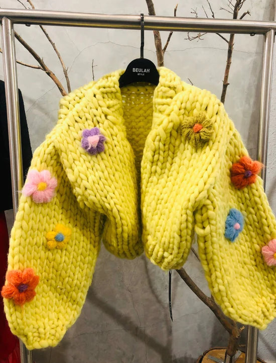 Yellow Flower Crop Sweater