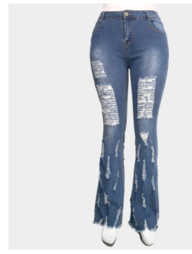 Denim Distressed Flare Jeans 2