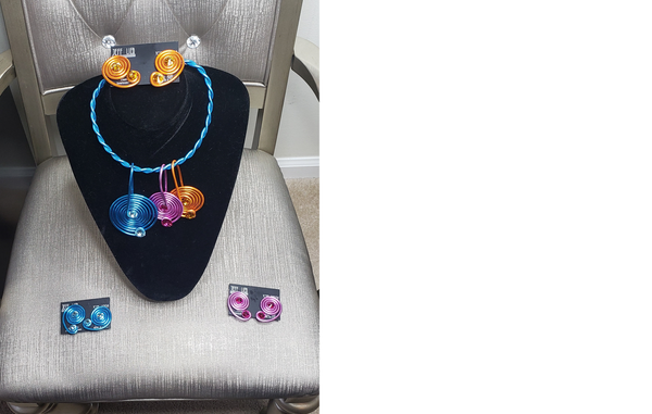 Tricolored Jeff Lieb Necklace and Earring Set