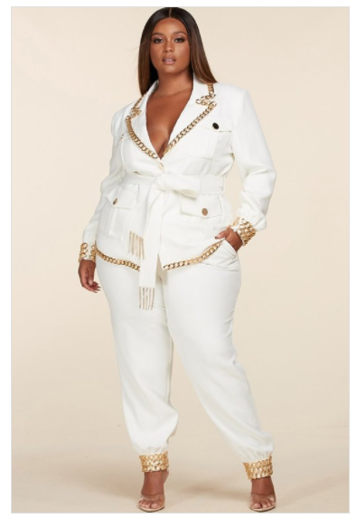 Off White and Gold 2 PC Pantsuit